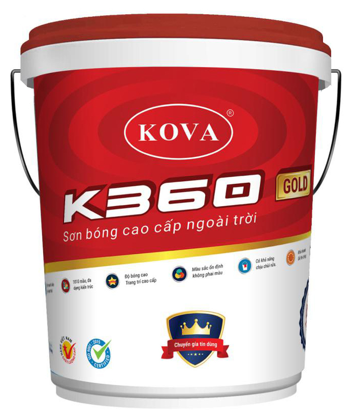 Sơn Kova K360-GOLD: Sơn Kova K360-GOLD là sản phẩm sơn cao cấp được thiết kế riêng với màu vàng sáng bóng độc đáo. Sử dụng sản phẩm này cho bề mặt sẽ tạo ra vẻ đẹp sang trọng và đẳng cấp.